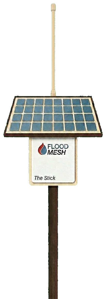 The Stick, a FLOOD-Mesh solar sensor node mounted on a pole
